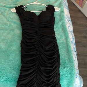 Black Ruched Mini Dress
